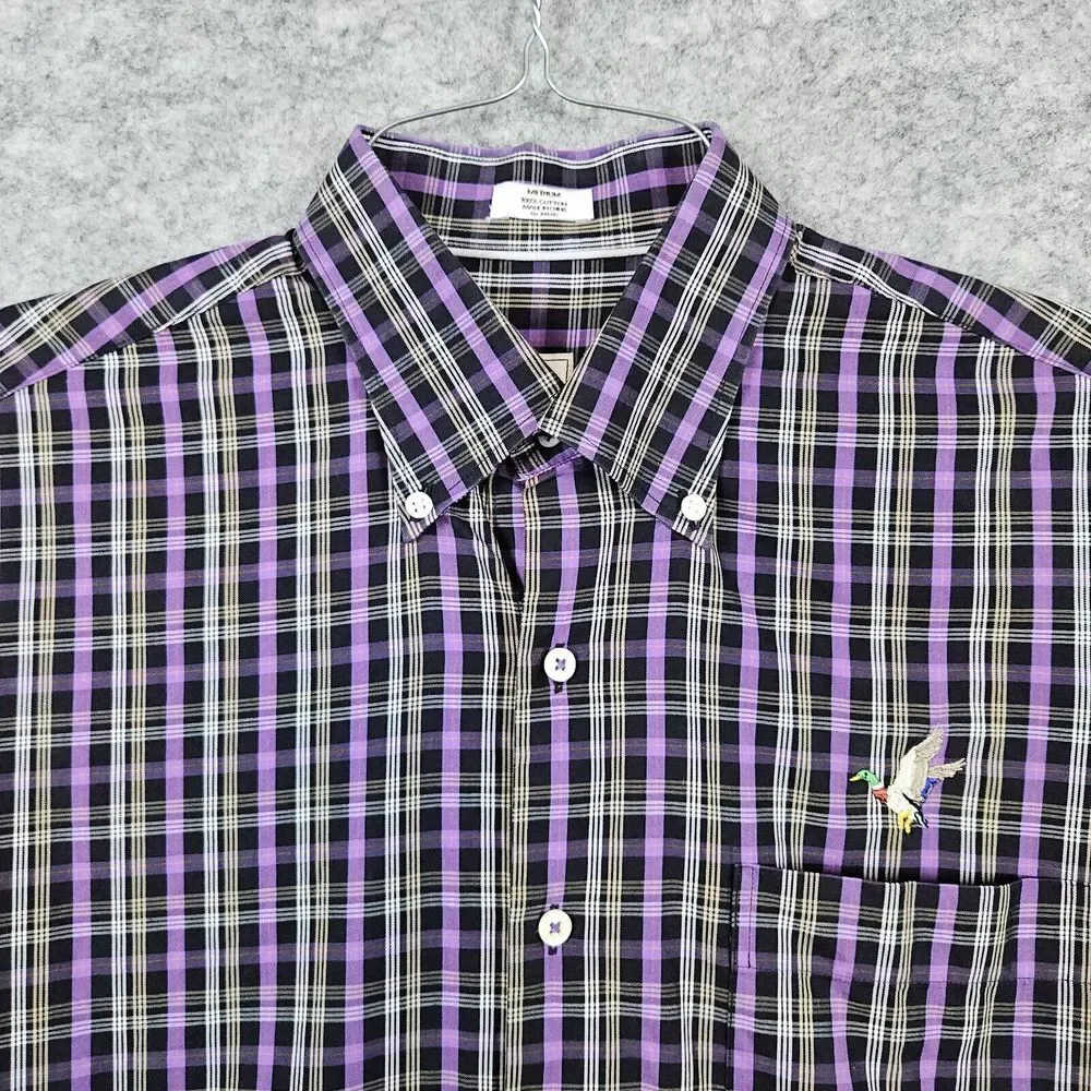 Peter Millar Men's Dress Shirt Size Medium Embroidered Duck Purple‎ & Gray Plaid
